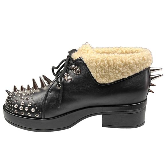 Gucci Harlem Black Leather Stud Shearling Combat Ankle Boots EU 36.5 US 6.5 - Picture 5 of 14